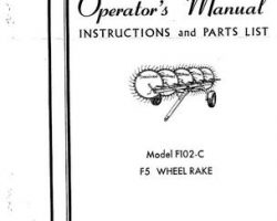 Farmhand 1PD706266 Operator Manual - F102-C Wheel Rake (F5, 1966)