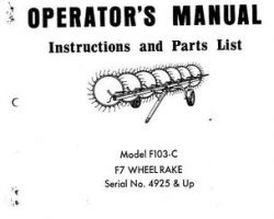 Farmhand 1PD7071174 Operator Manual - F103-C Wheel Rake (F7, eff sn 4925, 1974)