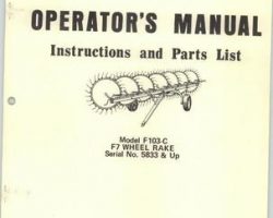 Farmhand 1PD7071275 Operator Manual - F103-C Wheel Rake (F7, eff sn 5833, 1975)
