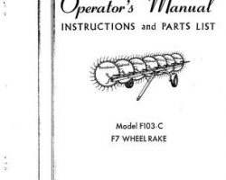 Farmhand 1PD707266 Operator Manual - F103-C Wheel Rake (F7, 1966)