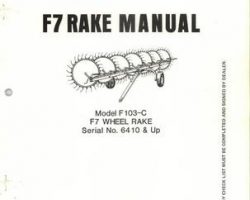 Farmhand 1PD707280 Operator Manual - F103-C Wheel Rake (F7, eff sn 6410, 1980)