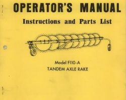 Farmhand 1PD709168 Operator Manual - F110-A Tandem Axle Rake (1968)