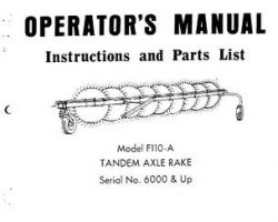 Farmhand 1PD709270 Operator Manual - F110-A Tandem Axle Rake (eff sn 6000, 1970)