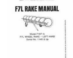 Farmhand 1PD710280 Operator Manual - F107-A Wheel Rake (F7L left hand, eff sn 1140)