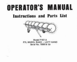 Farmhand 1PD710378 Operator Manual - F107-A Wheel Rake (F7L left hand, eff sn 1088, 1978)