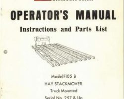 Farmhand 1PD728672 Operator Manual - F105-B Hay Stackmover (truck mounted, eff sn 257, 1972)