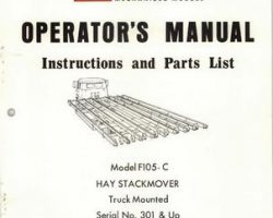 Farmhand 1PD728773 Operator Manual - F105-C Hay Stackmover (truck mounted, eff sn 301, 1973)