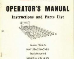 Farmhand 1PD728774 Operator Manual - F105-C Hay Stackmover (truck mounted, eff sn 337, 1974)
