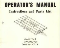 Farmhand 1PD7321073 Operator Manual - F114-B Hay Stackmover (eff sn 300, 1973)
