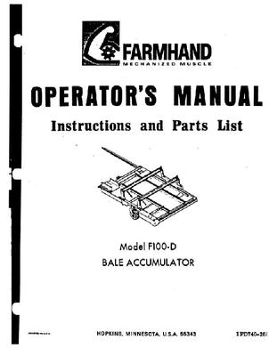 FARMHAND F100-C BALE ACCUMULATOR INSTRUCTIONS OPERATOR MANUAL PARTS LIST CATALOG 
