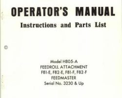 Farmhand 1PD805873 Operator Manual - H805-A Feedroll Attach. (F81 & 82 E & F Feedmaster eff sn 3230)