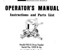 Farmhand 1PD8101171 Operator Manual - F85-B Drop Feeder (eff 1500) / F86-B Plain Table (eff 6000, 1971)