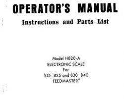Farmhand 1PD8331173 Operator Manual - H820-A Electronic Scale (for 815, 825, 830, 840 Feedmaster, 1973)