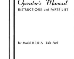 Farmhand FS10563 Operator Manual - H118-A Bale Fork (1963)
