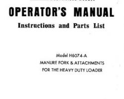 Farmhand FS142161 Operator Manual - H6074-A Fork Attachment (1961)