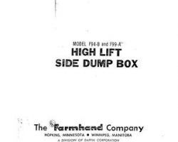 Farmhand FS192460 Operator Manual - F94-B / F99-A Side Dump Box (high lift, 1960)