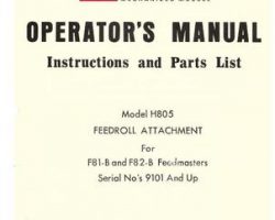 Farmhand FS556364 Operator Manual - H805 Feedroll Attach. (F81-B, F82-B Feedmaster eff sn 9101, 1964)