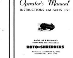Farmhand FS637662 Operator Manual - 60 / 80 Roto-Shredder (special, super-duty, streamline, 1962)